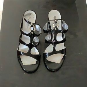 BCBGirls “Bionda” black leather stiletto heels